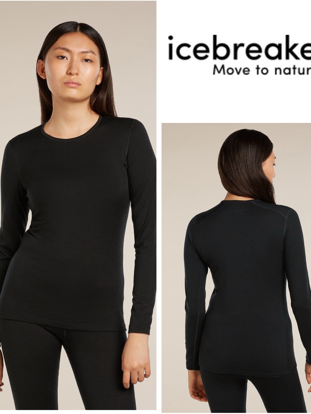 Icebreaker Black Bodyfit 200 Long Sleeve 100% Merino Base Layer Top